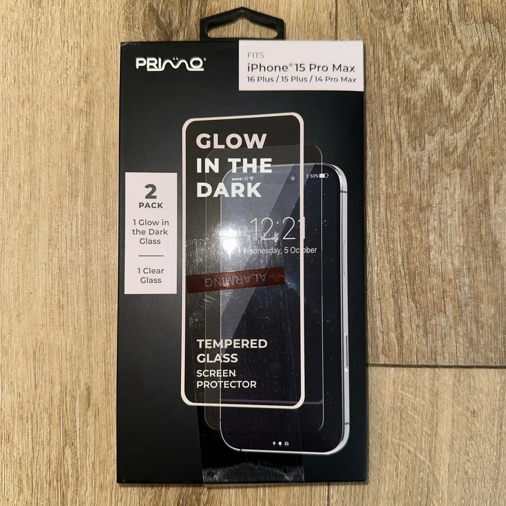 Primo Glow In The Dark Screen Protector Tempered Glass 2 Pack iPhone 15 Pro Max